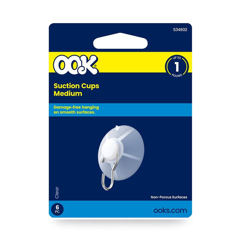 OOK 54402 Suction Cup, Plastic Base, Clear Base, 1 lb Working Load, Pack of 6