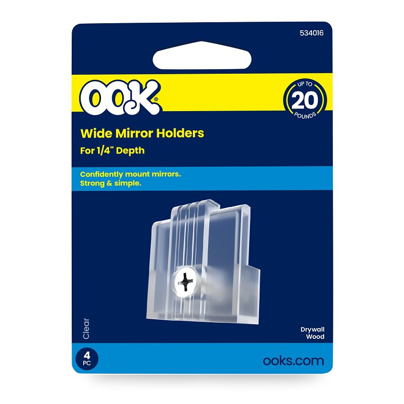 OOK 50226 Mirror Clip Set, Plastic, Clear, Wall Mounting, Pack of 12