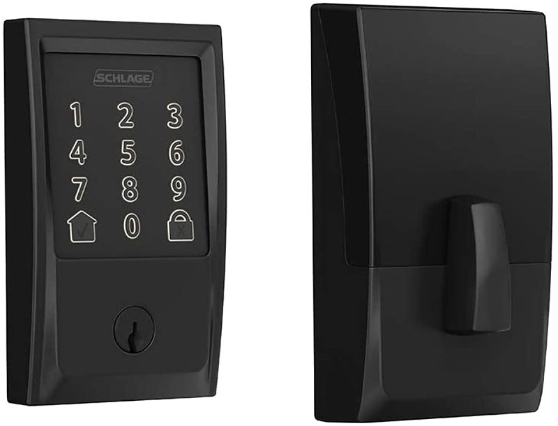 Schlage BE Series BE489WBV CEN 622 Electronic Deadbolt, Century Design, Matte Black, Residential, 1 Grade, Metal, Yes