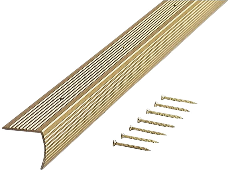 M-D 79020 Stair Edging, 36 in L, 1-1/8 in W, Aluminum, Satin Brass