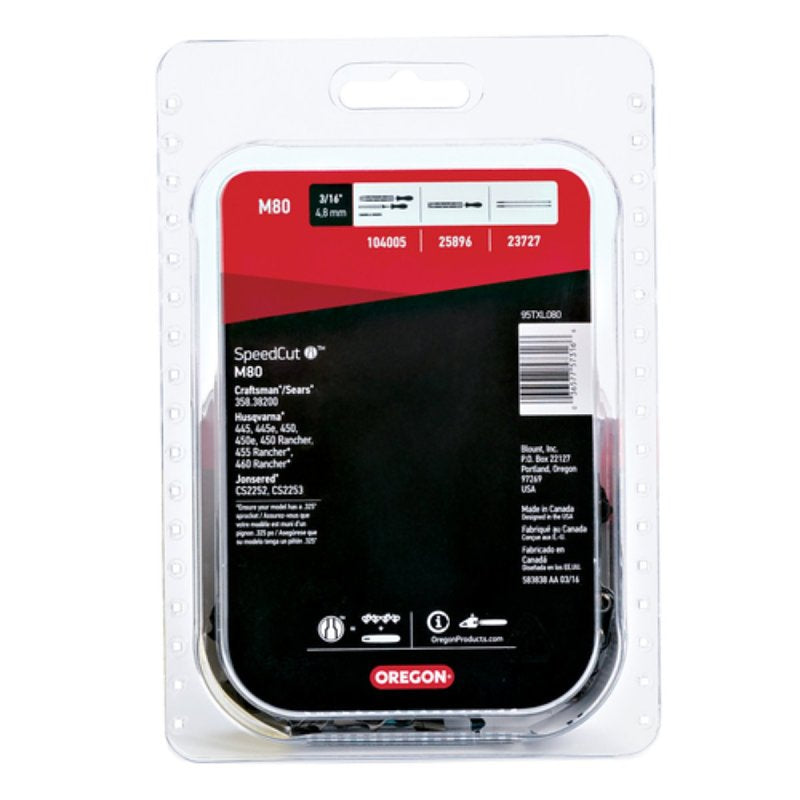 Oregon SpeedCut M80 Chainsaw Chain, 20 in L Bar, 0.05 Gauge, 0.325 in TPI/Pitch, 80-Link