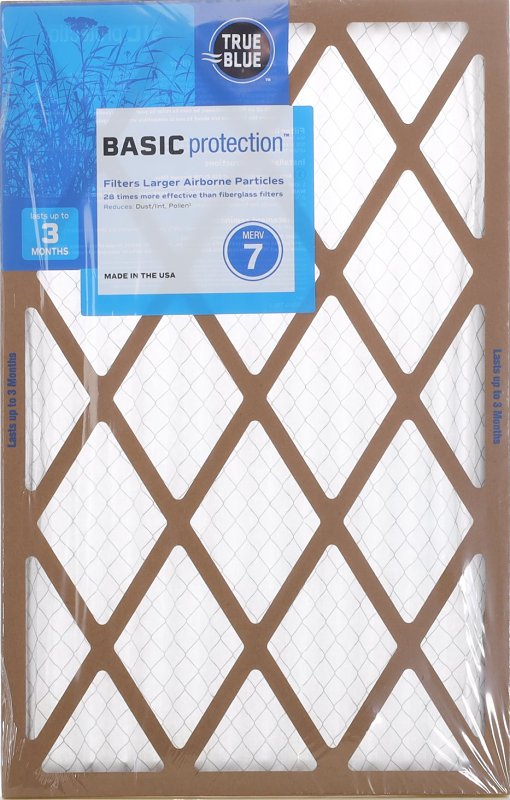 True Blue 214201 Air Filter, 20 in L, 14 in W, 7 MERV, Cardboard Frame, For: Air Conditioners and Furnaces Systems, Pack of 12