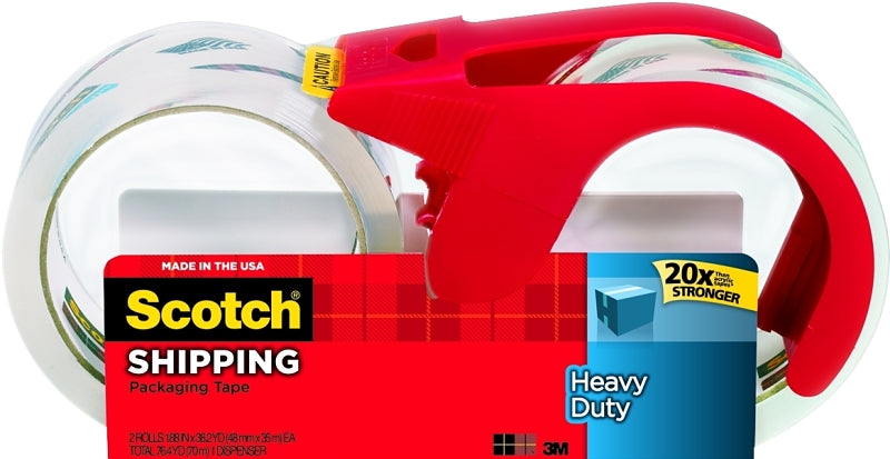 Scotch 3850S-2-1RD Series Packaging Tape, 38.2 yd L, Clear, 1.88 in W, Polypropylene Backing