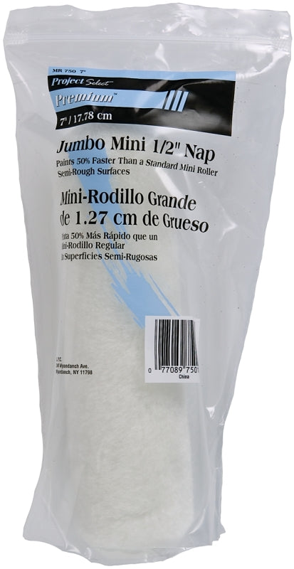 Linzer MR750 Roller Cover, 1/2 in Thick Nap, 6-1/2 in L, Fabric Cover, White