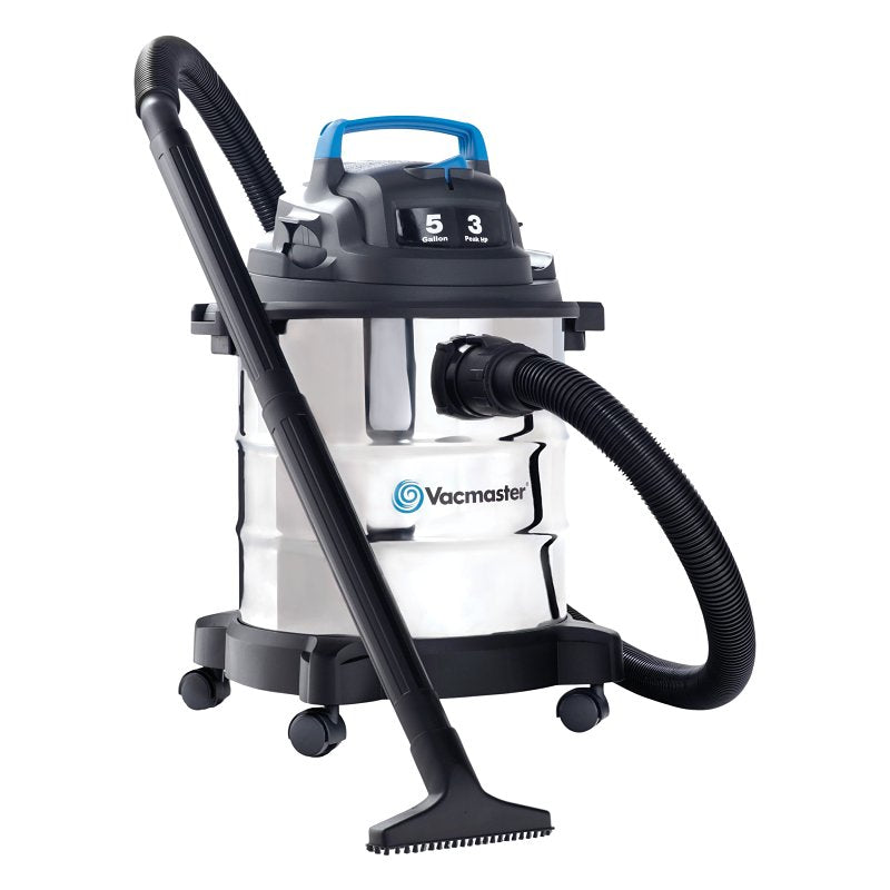 Vacmaster VOC507S Wet/Dry Vacuum, 5 gal Vacuum, 65 cfm Air, Cloth, Foam Filter, 3 hp, 120 V, Silver