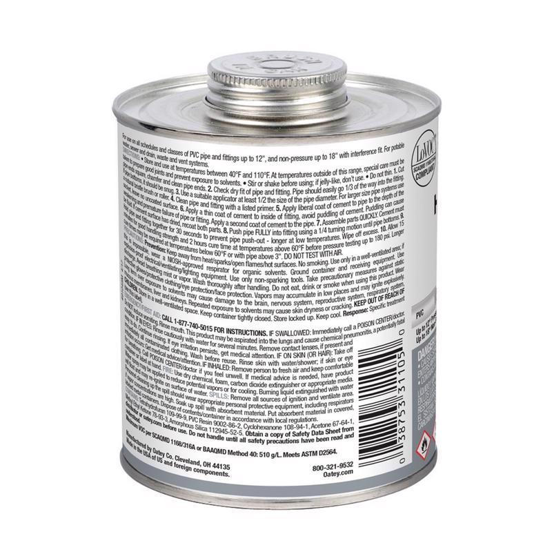 Oatey Heavy Duty Gray Cement For PVC 32 oz