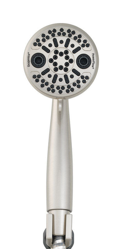 Oxygenics PowerFlow Brushed Nickel ABS Plastic 3 settings Handheld Showerhead 1.75 gpm