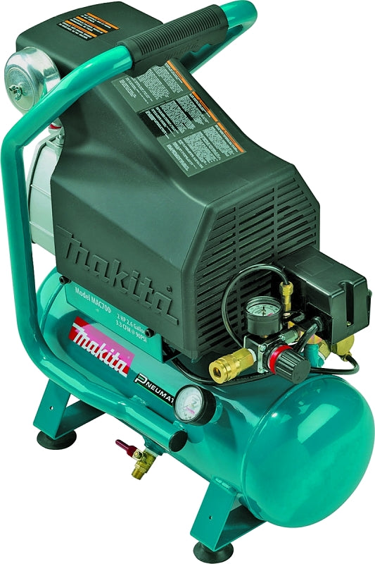 Makita Big Bore MAC700 Portable Air Compressor, Electric, 2.6 gal Tank, 2 hp, 120 V, 130 psi Pressure, 1-Stage