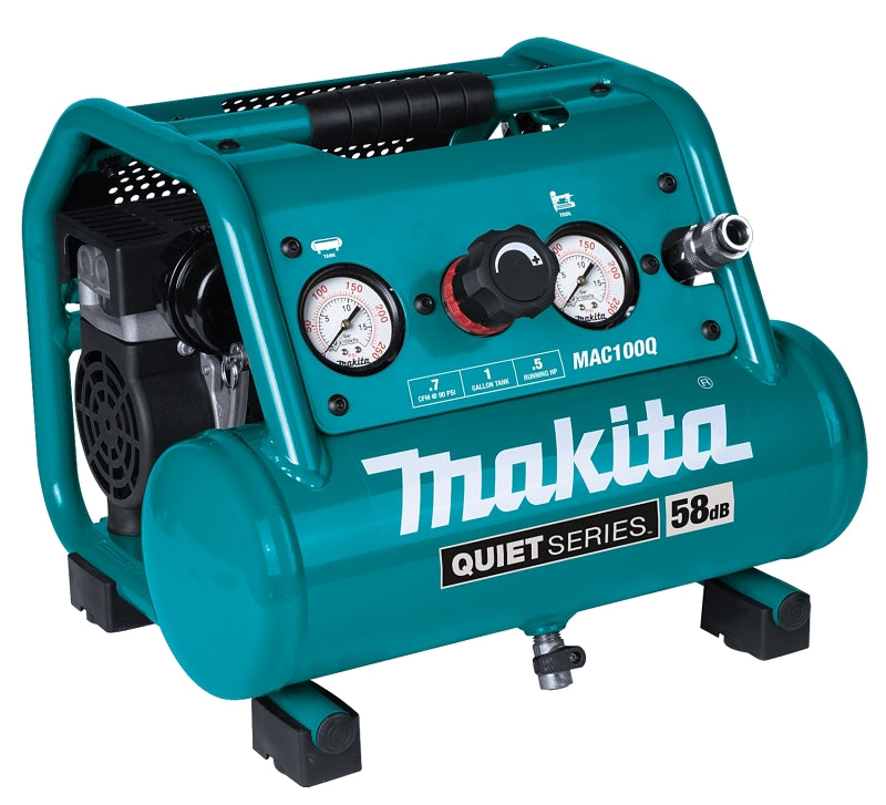 Makita QUIET Series MAC100Q Portable Air Compressor, Electric, 1 gal Tank, 1/2 hp, 120 V, 135 psi Pressure
