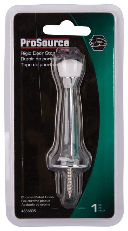 ProSource CL-208C-CH-PS Heavy-Duty Rigid Door Stop, 1 in Dia Base, 3 in Projection, Die-Cast Zinc & Plastic, Chrome