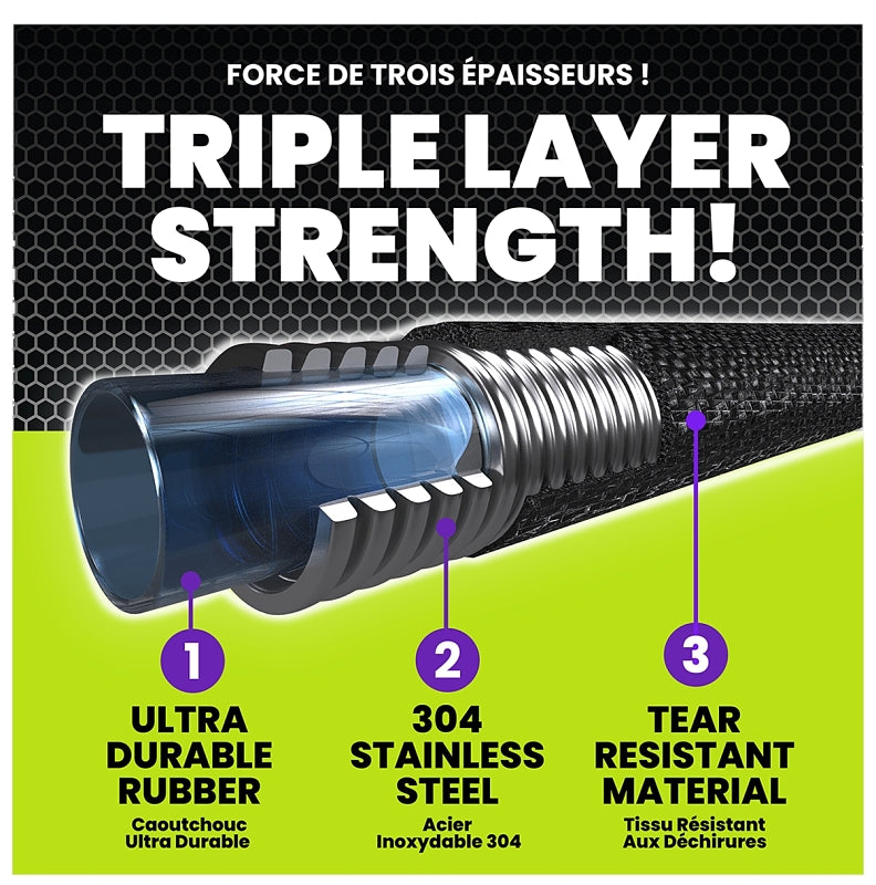 HydroSteel Pro 8588 Water Hose with Brass Nozzle, 3/8 in, 100 ft L, Rubber/Vinyl, Black
