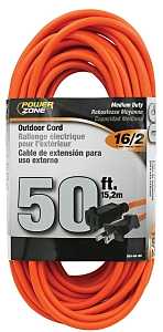 PowerZone OR481630 Outdoor Extension Cord, 16 AWG Cable, 50 ft L, Orange