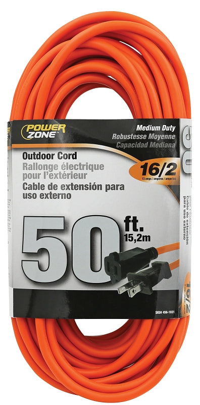 PowerZone OR481630 Outdoor Extension Cord, 16 AWG Cable, 50 ft L, Orange