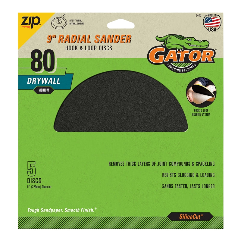 Gator 6440 Radial Sander, 9 in Dia, 80 Grit, Medium, Silicon Carbide Abrasive