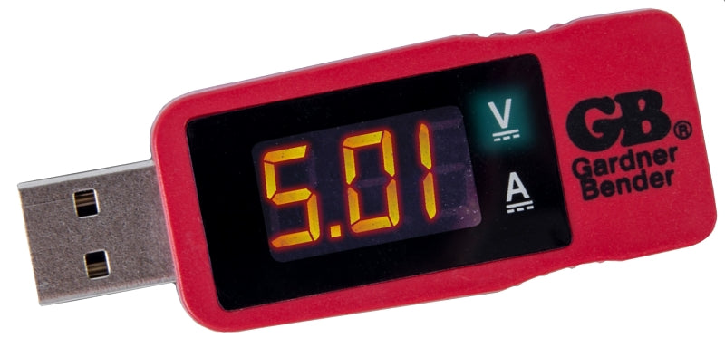Gardner Bender GUSB-3450 USB Multimeter, LED Display, Functions: Current, Voltage, Polarity, Red