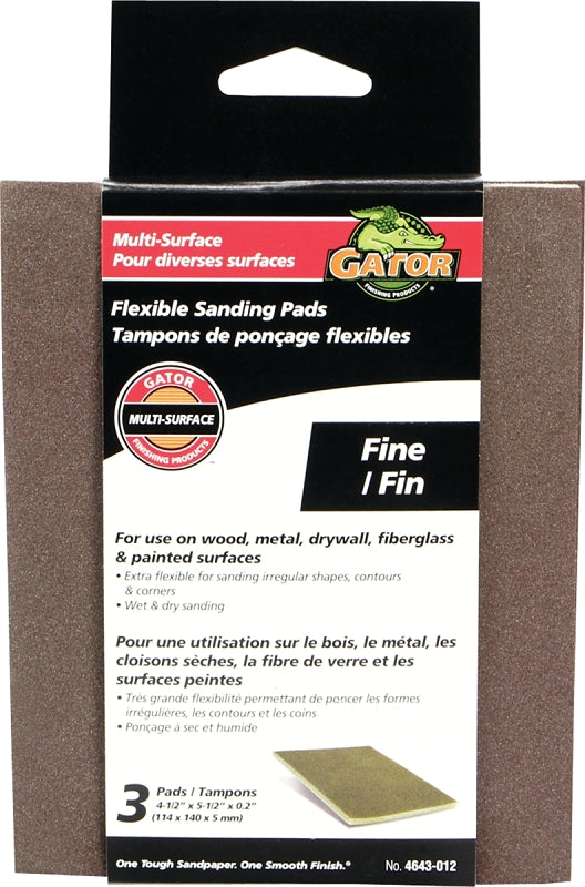 Gator 4643 Sanding Pad, 5-1/2 in L, 4-1/2 in W, 180 Grit, Fine