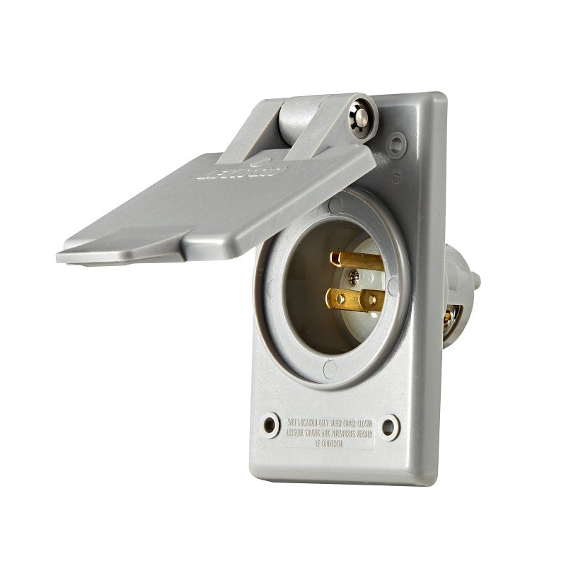 Leviton 000-05278-CWP Inlet with Cover, 2 -Pole, 125 V, 15 A, NEMA: NEMA 5-15R, Brown