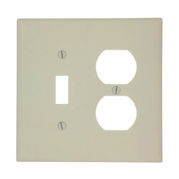 Leviton 80505-I Combination Wallplate, 4-3/8 in L, 3-1/8 in W, Midway, 2 -Gang, Plastic, Ivory, Device Mounting