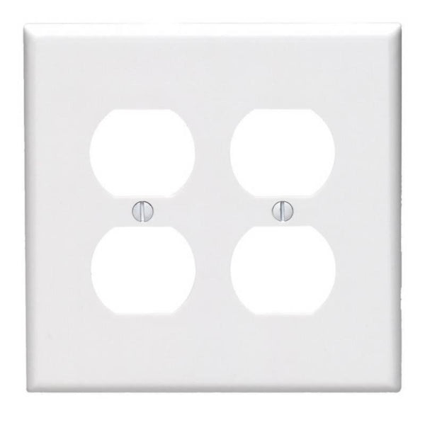 Leviton 80516-W Receptacle Wallplate, 4-7/8 in L, 4.94 in W, Midway, 2 -Gang, Plastic, White, Surface Mounting