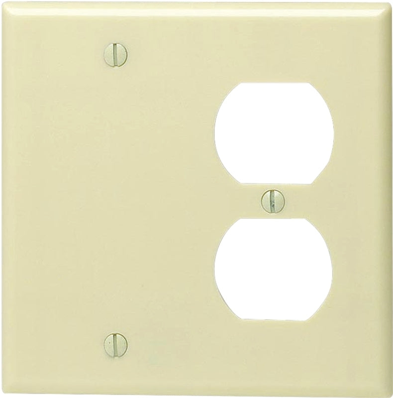 Leviton 86008 Combination Wallplate, 4-1/2 in L, 4-9/16 in W, Standard, 2-Gang, For: Duplex Receptacle, GFCI
