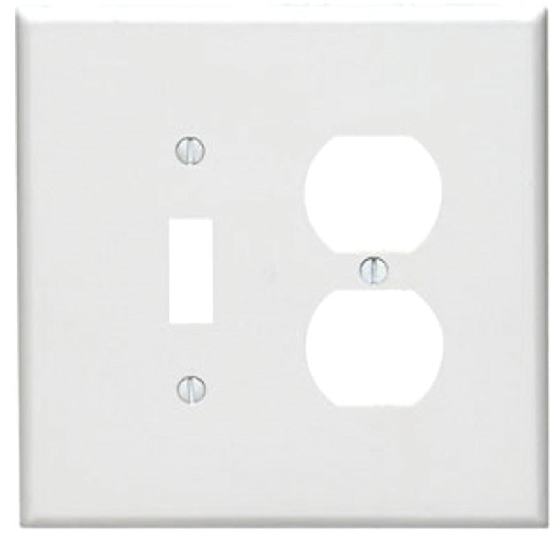 Leviton 88105 Combination Wallplate, 5-1/4 in L, 3-1/2 in W, Oversized, 2-Gang, Thermoset Plastic, White, Smooth