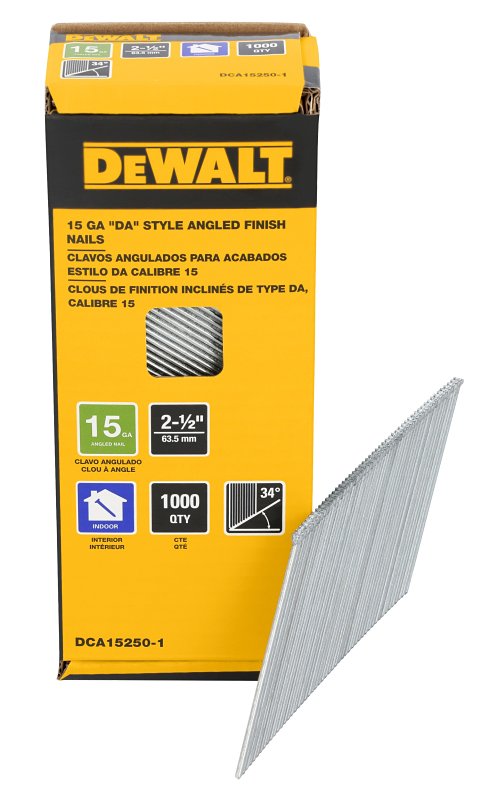 DEWALT DCA15250-1 Finishing Nail, 2-1/2 in L, 15 GA Angled DA Style, Coated, 1000 PK