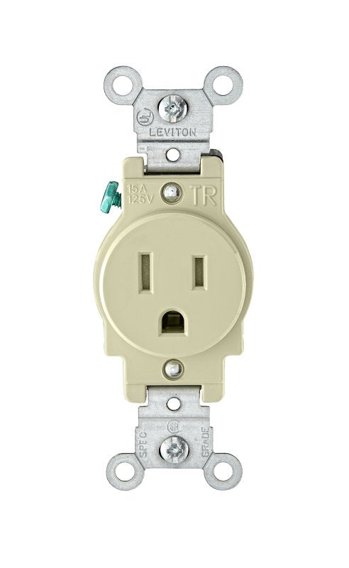 Leviton S01-T5015-0IS Single Receptacle, 2-Pole, 125 VAC, 15 A, Back, Side Wiring, NEMA: 5-15R, Ivory