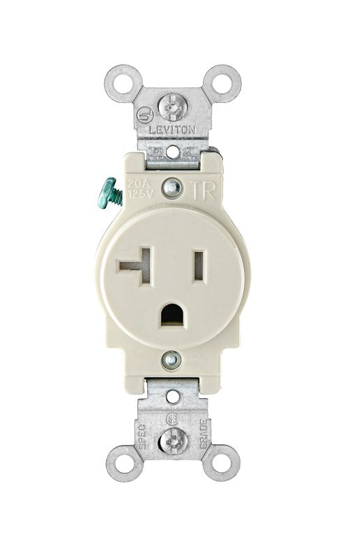 Leviton R56-T5020-0TS Single Outlet, 2 -Pole, 125 V, 20 A, Back and Side Wiring, NEMA: NEMA 5-20R, Light Almond