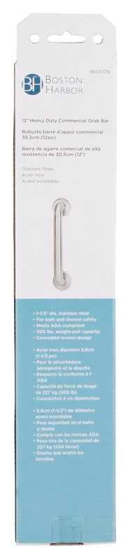 Boston Harbor SG01-01&0112 Grab Bar, 12 in L Bar, Stainless Steel, Wall Mounting, ADA Compliant