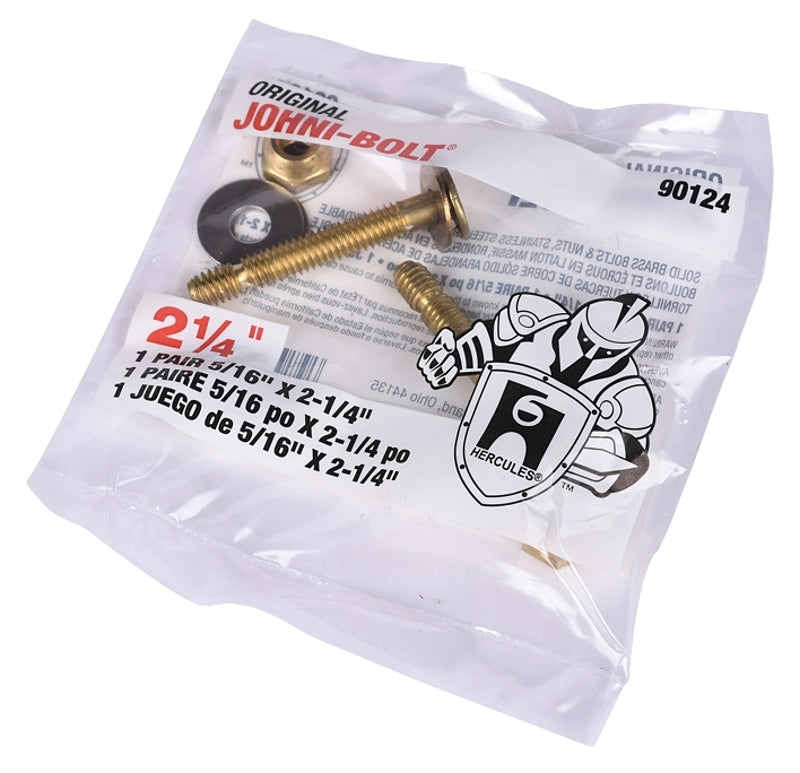 Hercules 90124 Toilet Closet Bolt, 5/16 in Dia x 2-1/4 in L Dimensions, Brass