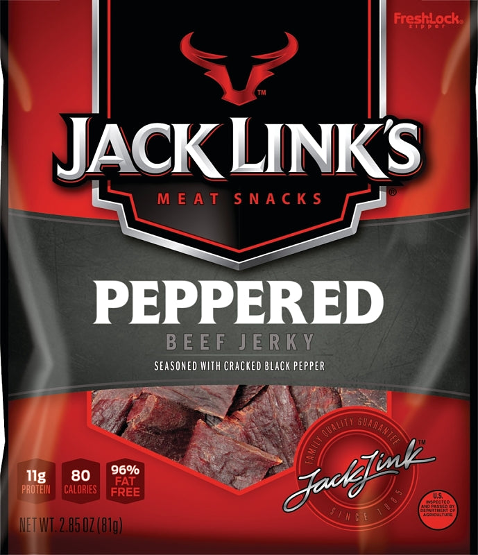 Jack Link's 10000007614 Snack, Jerky, Pepper, 2.85 oz, Beef, Citric Acid, Hydrolyzed Corn Protein, Pack of 8
