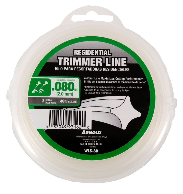 Arnold WLS-80 Trimmer Line, 0.08 in Dia, 40 ft L, Nylon