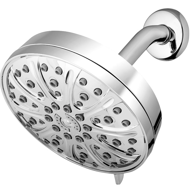 Waterpik XMT-633E Showerhead, Round, 1.8 gpm, 1/2 in Connection, NPT, 6-Spray Function, Plastic, Chrome-Plated, 6 in W