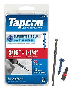 Tapcon 28350 Concrete Screw Anchor, T25 Screw, 3/16 in Dia, 1-1/4 in L, Steel, Climaseal, 75/PK