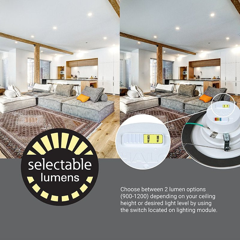 Halo RL Series RL56LS9FSD2W1EWH Downlight, 14.3 W, 120 V, Aluminum/Steel, White, Matte