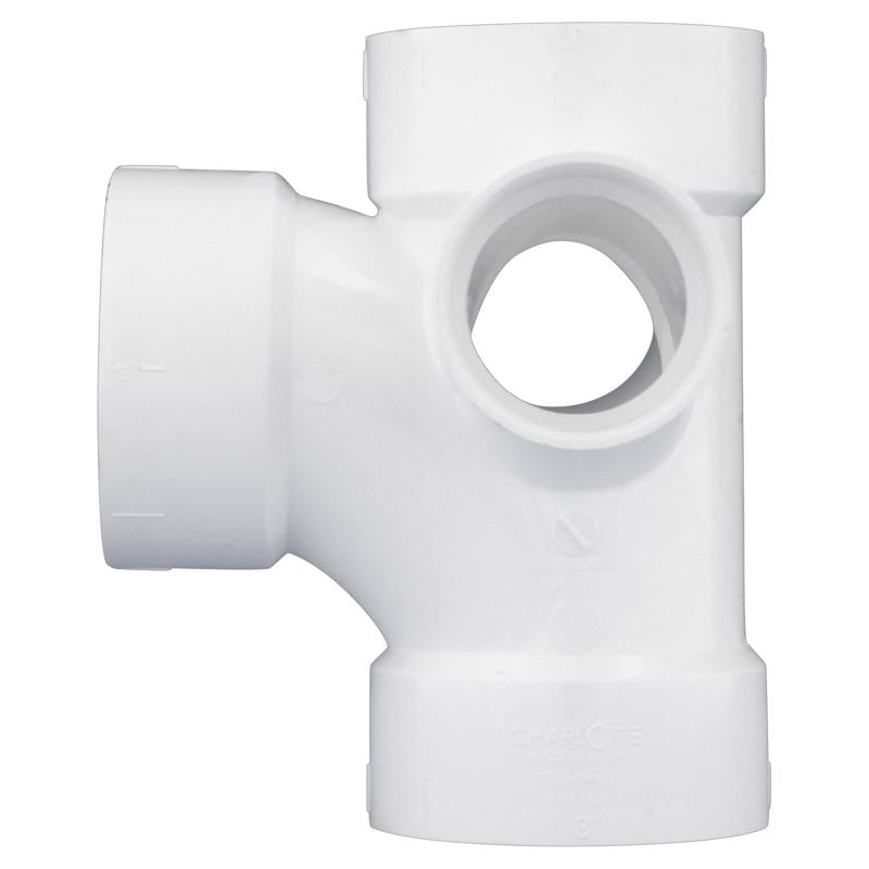 Charlotte Pipe Schedule 40 3 in. Hub X 3 in. D Hub PVC Reducing Double Fixture Fitting Tee 1 pk