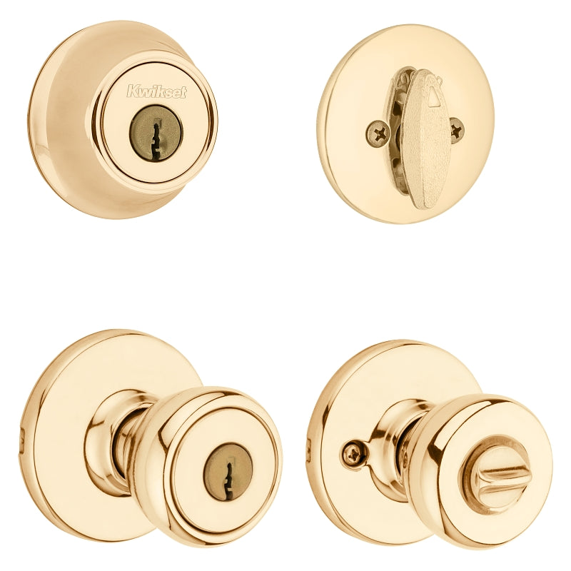 Kwikset 690T 3RCLRCSK6BX Combination Lockset, Knob Handle, Tylo Design, Polished Brass, Turn Button Interior Handle, Pack of 6
