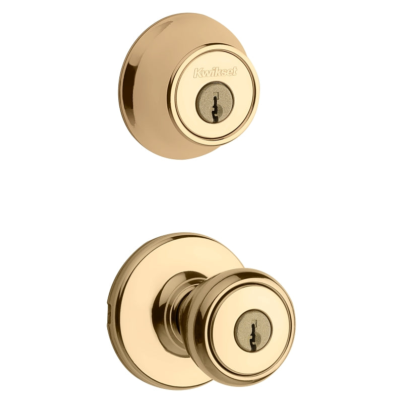 Kwikset 690T 3RCLRCSK6BX Combination Lockset, Knob Handle, Tylo Design, Polished Brass, Turn Button Interior Handle, Pack of 6