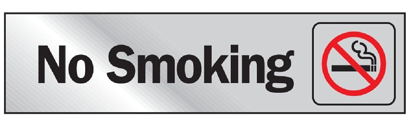 Hy-Ko 472 Graphic Sign, No Smoking, Silver Background, Vinyl, 2 in H x 8 in W Dimensions, Pack of 10