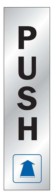 Hy-Ko 499 Sign, Push, Silver Background, Vinyl, 2 x 8 in Dimensions, Pack of 10