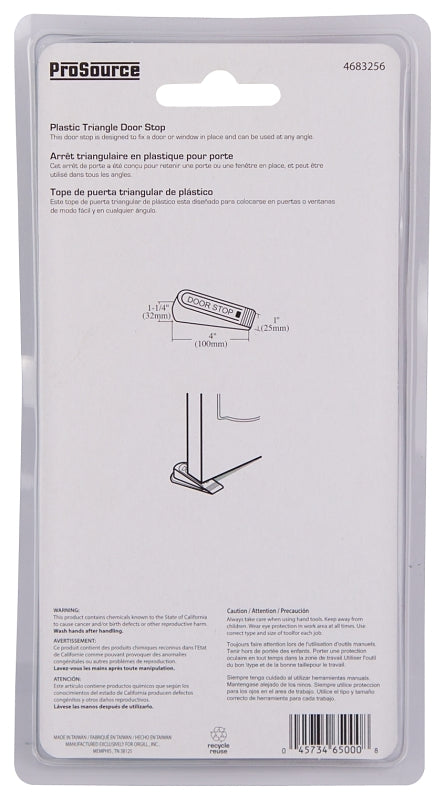 ProSource FE-50932-PS Door Stop, 1 in W x 4 in L x-1/4 in H Projection, Rubber, Clear