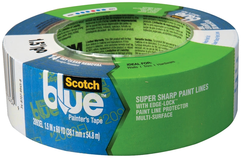 ScotchBlue 2093EL-36N Painter's Tape, 60 yd L, 1.41 in W, Crepe Paper Backing, Blue