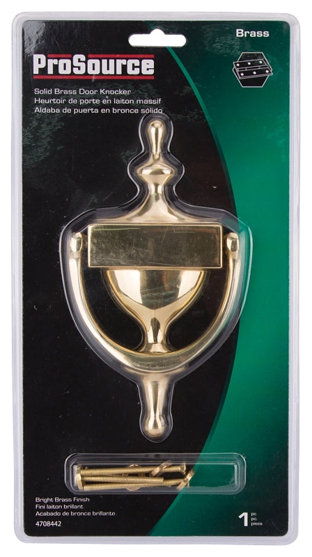 ProSource HR4004PB-PS Door Knocker, Brass, Bright Brass, 6-5/16 in Mounting Hole Center to Center