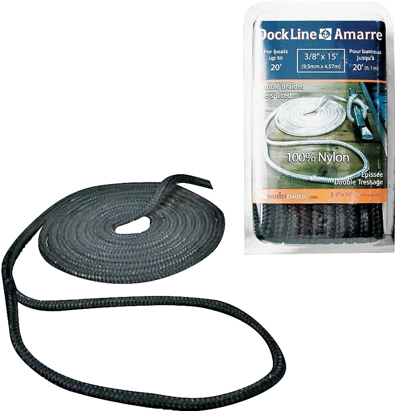 Multinautic 34901 Pre-Spliced Dock Line, Nylon, Black, For: Up to 20 ft Long Boats