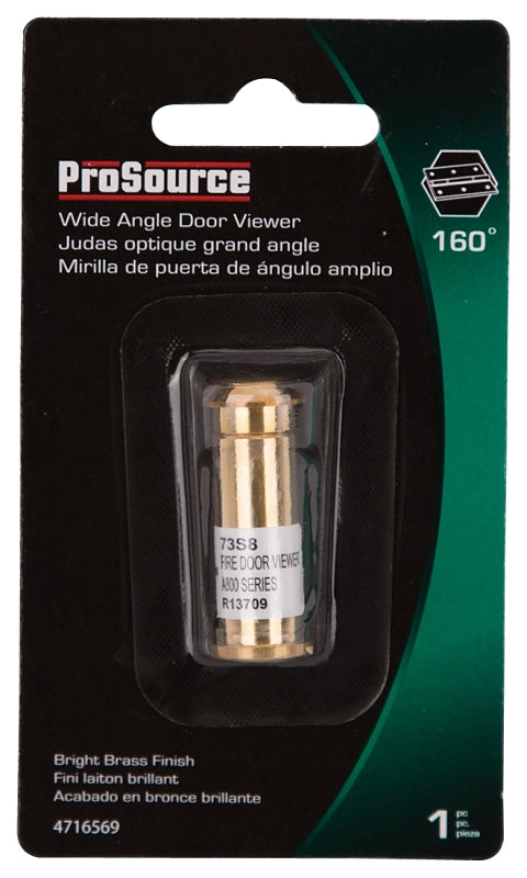 ProSource LR-001BB-PS Door Viewer, 160 deg Viewing, 1-3/8 to 1-3/4 in Thick Door, Solid Brass, Satin Brass