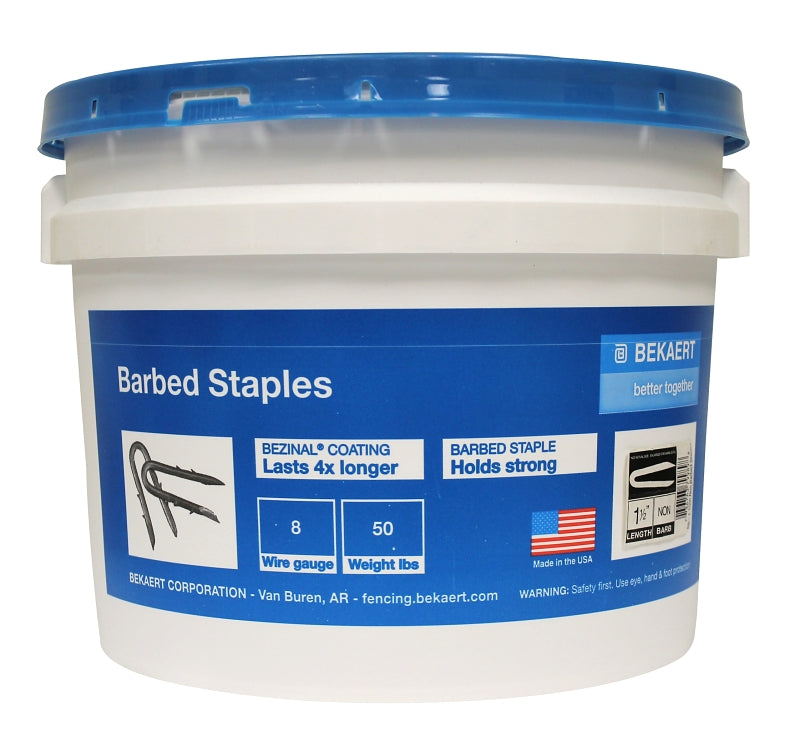 Bekaert 147613 Series Barbed Fence Staple, 12 in L, Bezinal-Coated, 8 ga Wire, 1-1/2 in