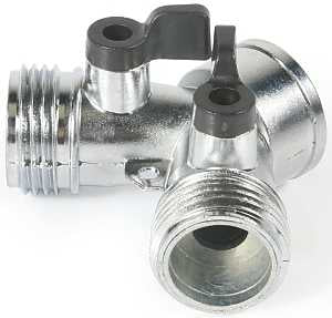 Camco USA 20113 Y-Style Garden Hose Shut-Off Valve, Male x Male, Metal, Silver