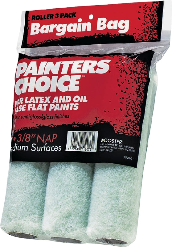 Wooster Painter's Choice R728-9 Roller Cover, 3/8 in Thick Nap, 9 in L, Fabric Cover, Mint Green