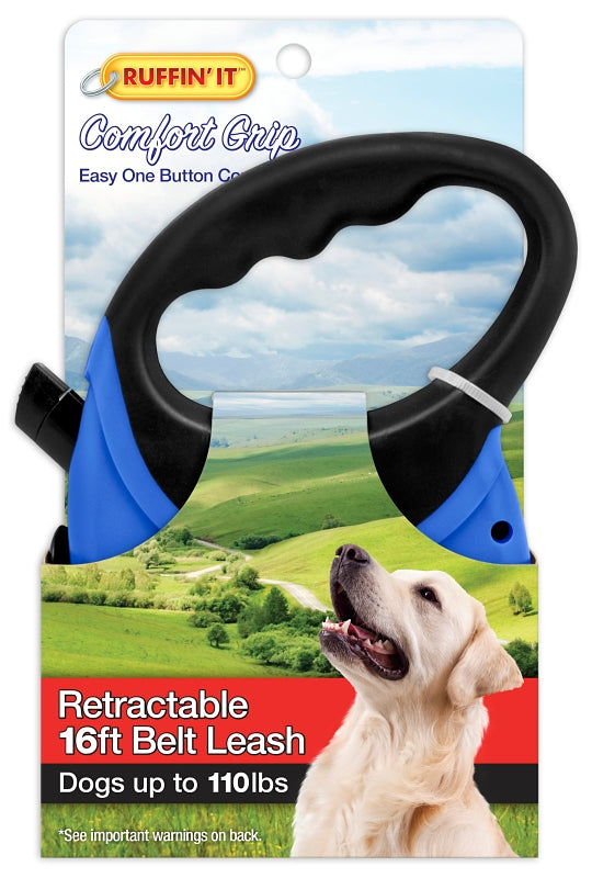 Ruffin'It 98627 Retractable Leash, 16 ft L, Blue/Red, L Breed, Pack of 6