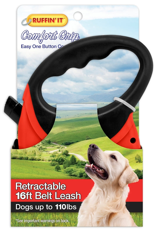 Ruffin'It 98627 Retractable Leash, 16 ft L, Blue/Red, L Breed, Pack of 6